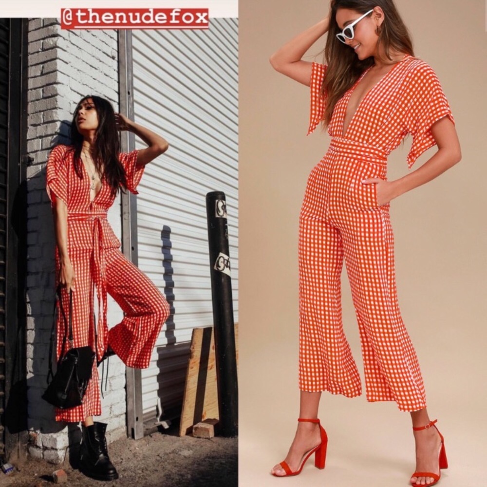 NWT  Faithfull the brand red gingham jumpsuit ✨
